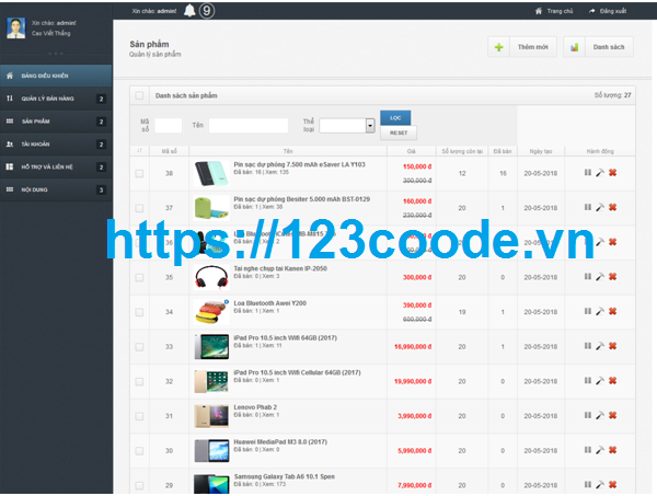 Tải source code website bán hàng điện tử php thuần có báo cáo