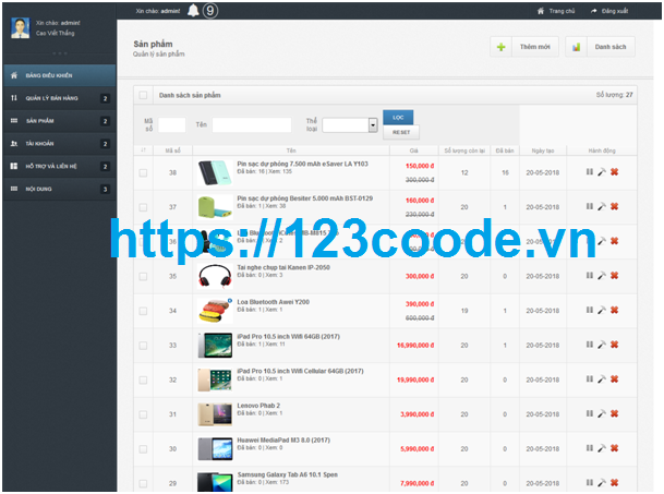 Tải source code website bán hàng điện tử php thuần có báo cáo