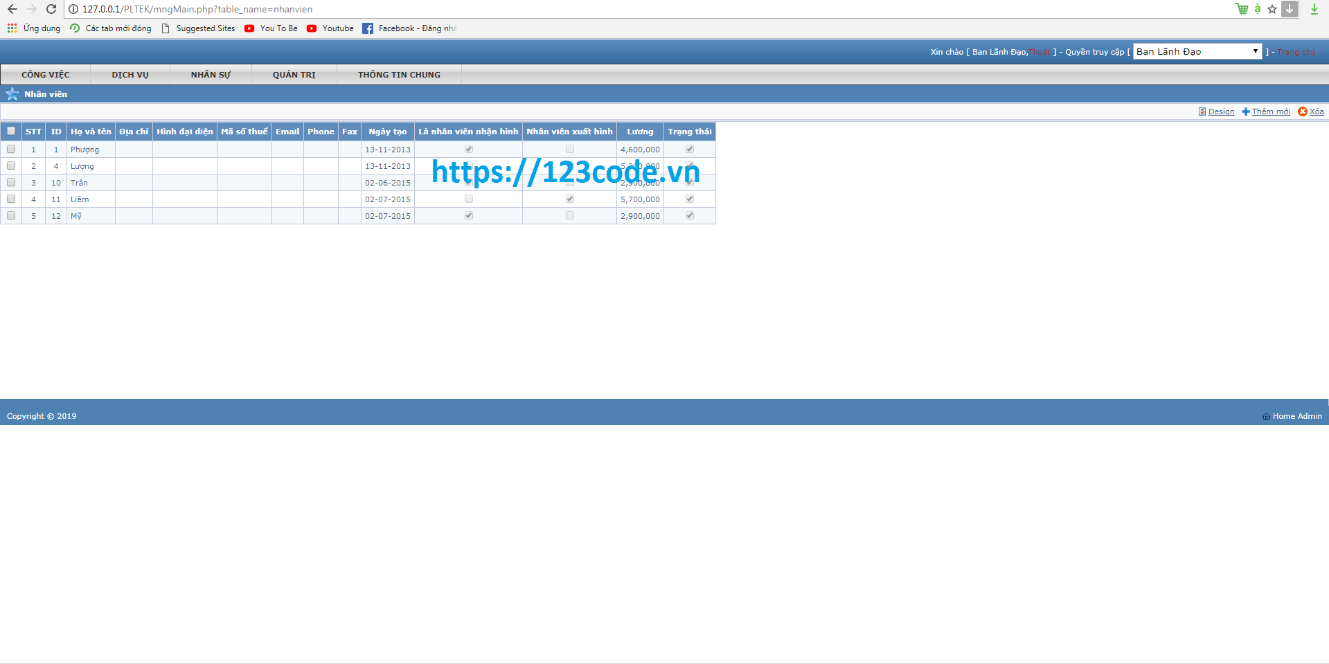 Source code quản lý nhân sự tiền lương php thuần