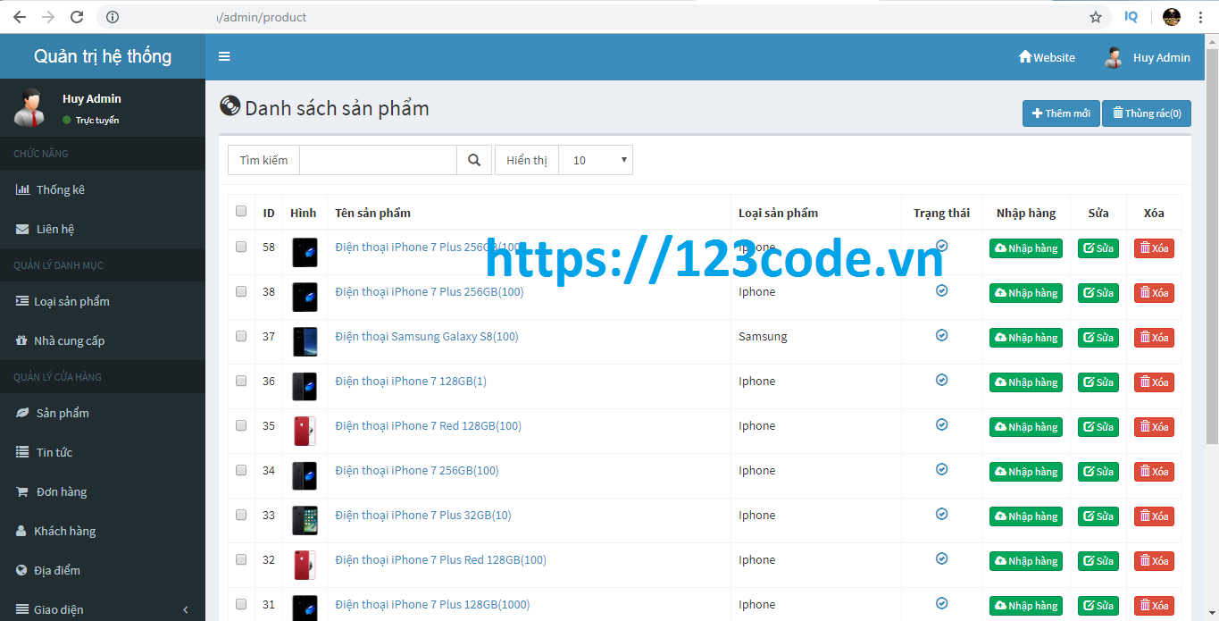 Source code website bán điện thoại PHP - Codeigniter Frameworks