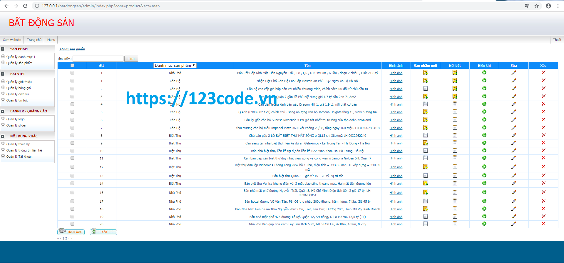 Source code website bất động sản php full database