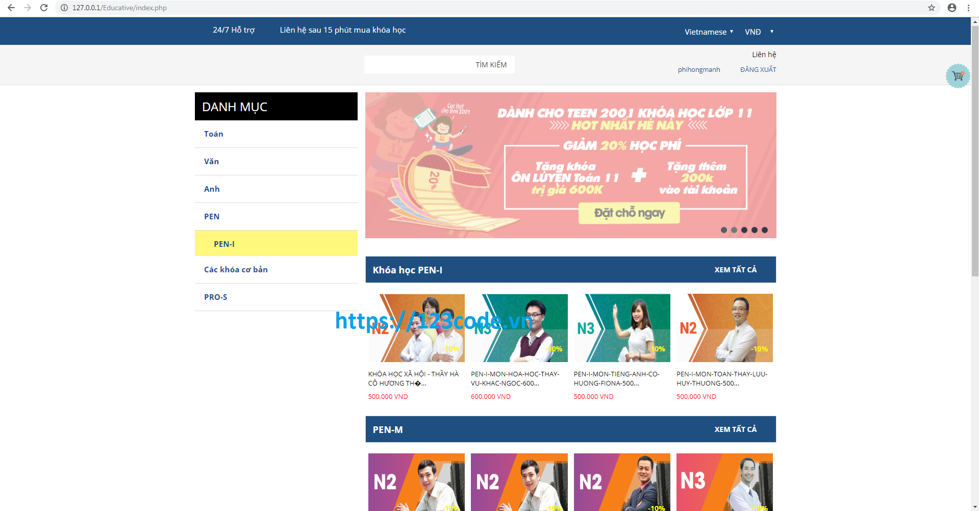 Source code website khóa học online php kèm hướng dẫn