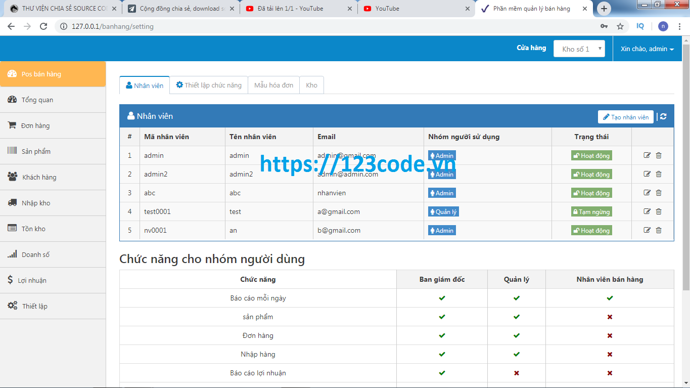 Tải Source Code Quản Lý Bán Hàng online PHP Framework Codeigniter miễn phí 1