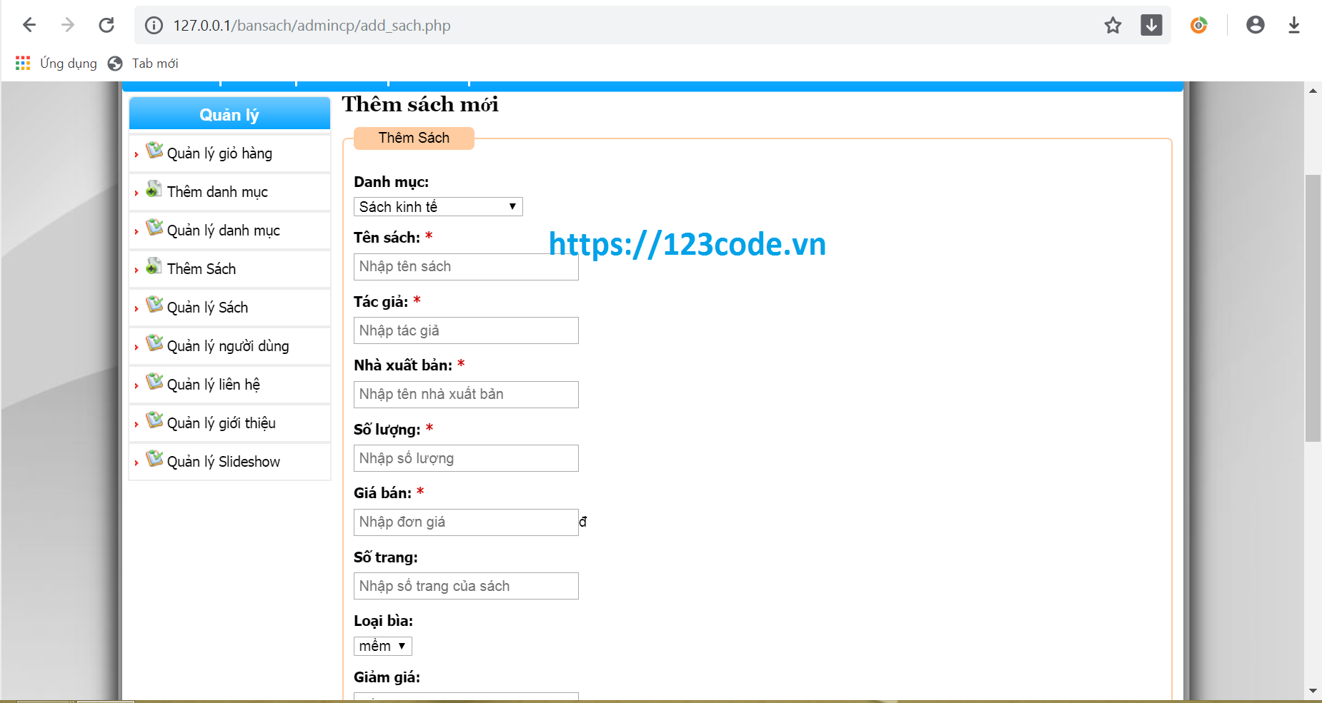 Chia sẻ source code website quản lý bán sách php thuần