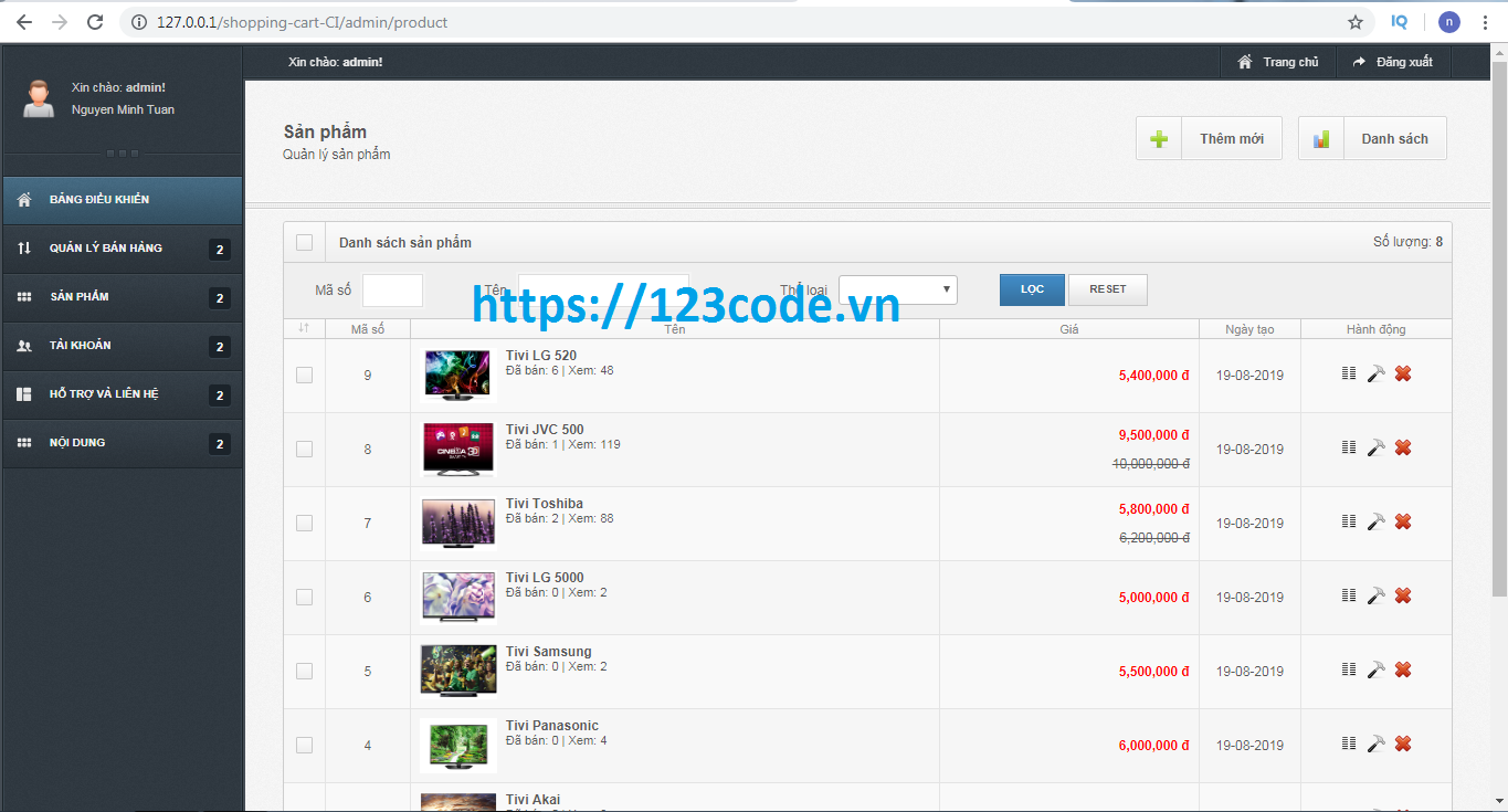 Code website bán hàng điện tử php codeigniter