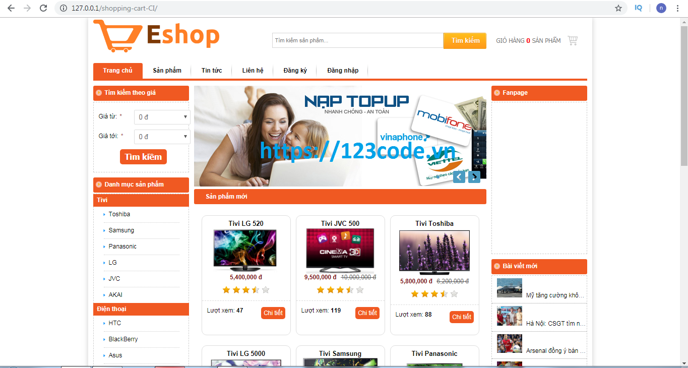Code website bán hàng điện tử php codeigniter