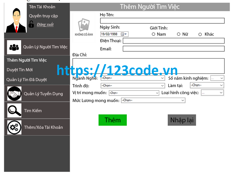 Đề tài phần mềm quản lý người tìm viêc c# full source code và báo cáo