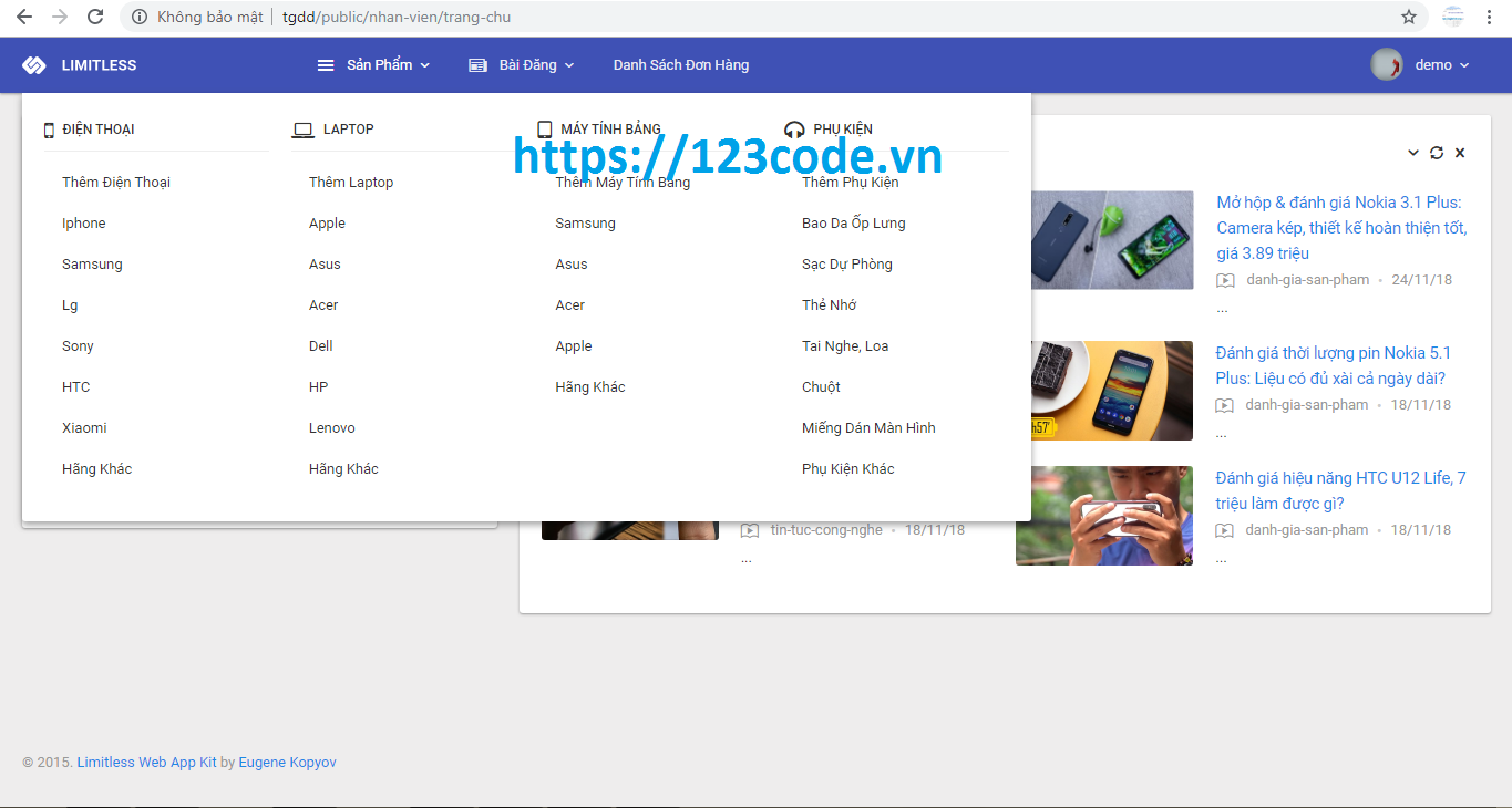 Chia sẻ source code website thương mại điện tử php laravel có báo cáo