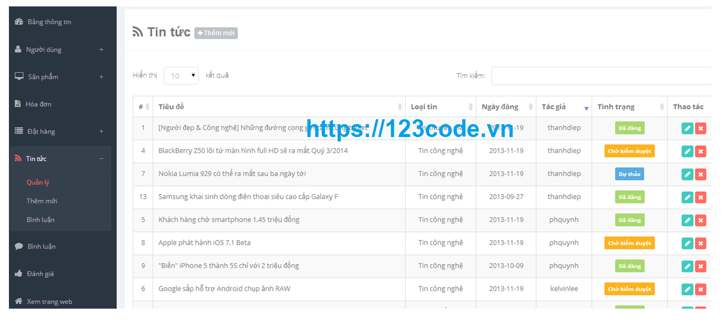 Code php CodeIgniter website bán hàng full code và báo cáo