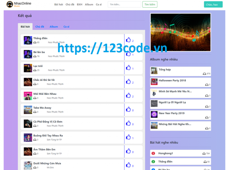 Source code website nhạc online php thuần có báo cáo