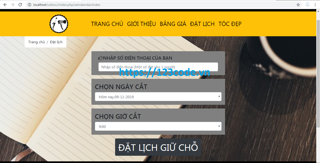 Source code website đặt lịch cắt tóc online php codeIgniter có báo cáo