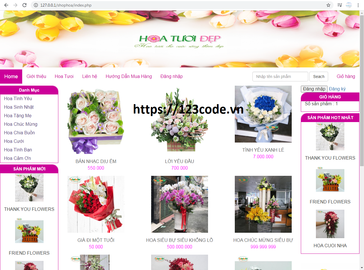 Tải miễn phí source code website bán hoa tươi php thuần đầy đủ chức năng