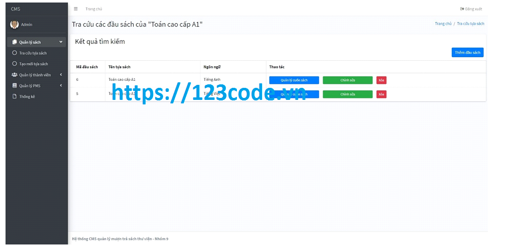 Tải source code website quản lý thư viện php codeigniter có báo cáo