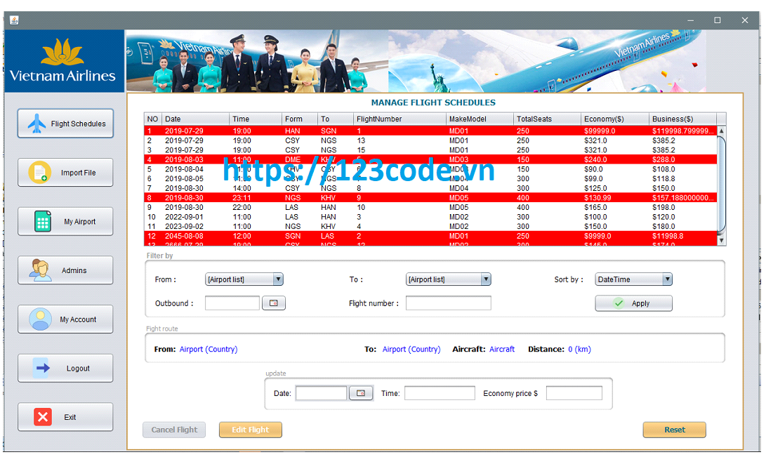 Bài tập lơn phần mềm quản lý lịch trình chuyến bay code java có báo cáo