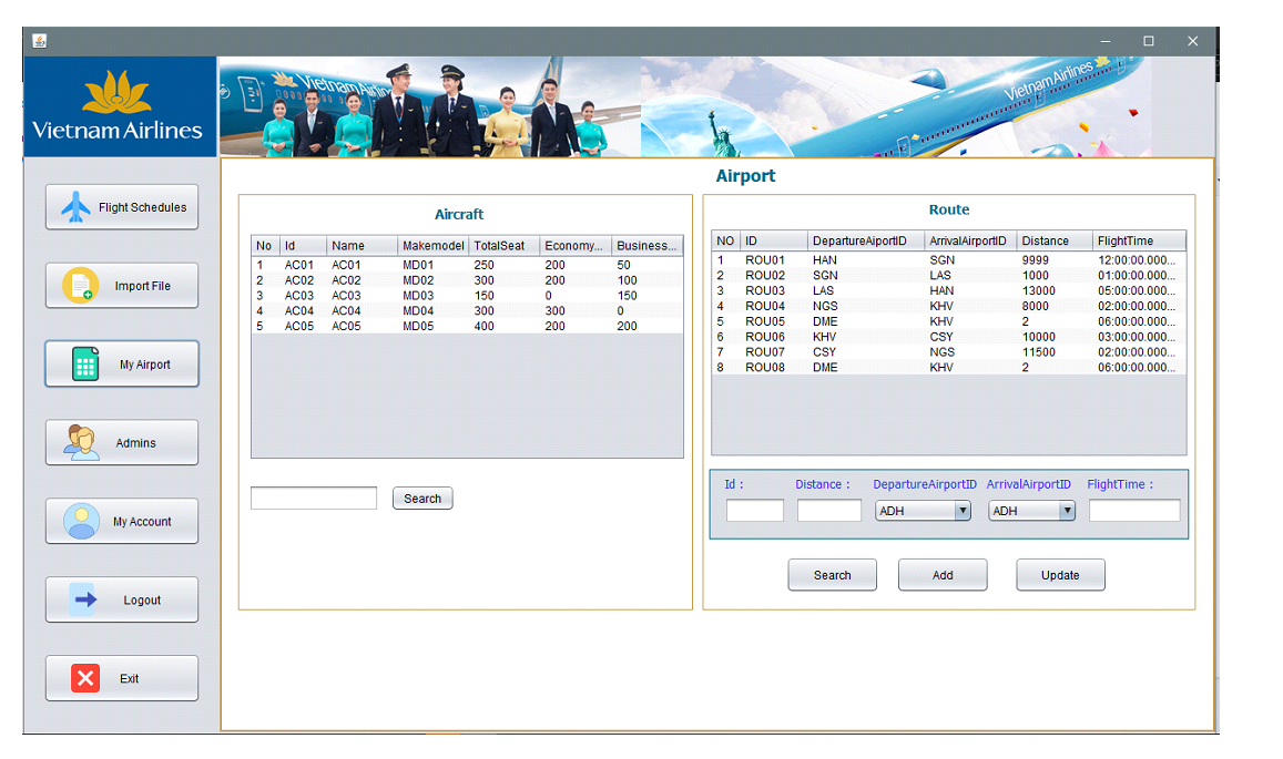 Bài tập lơn phần mềm quản lý lịch trình chuyến bay code java có báo cáo