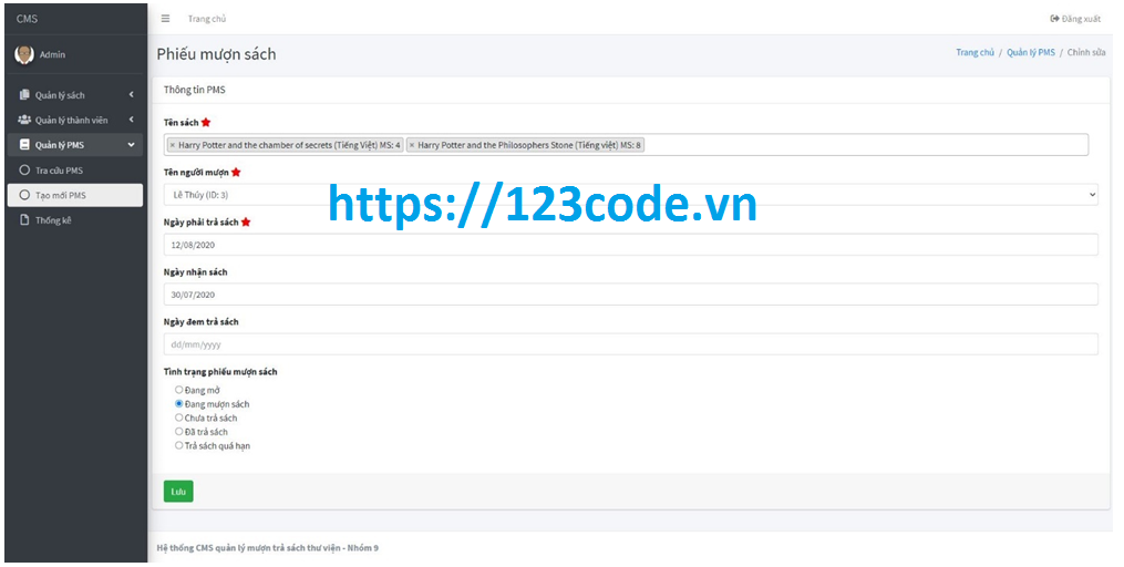 Share source code phần mềm quản lý mượn sách thư viện php - codeigniter có báo cáo