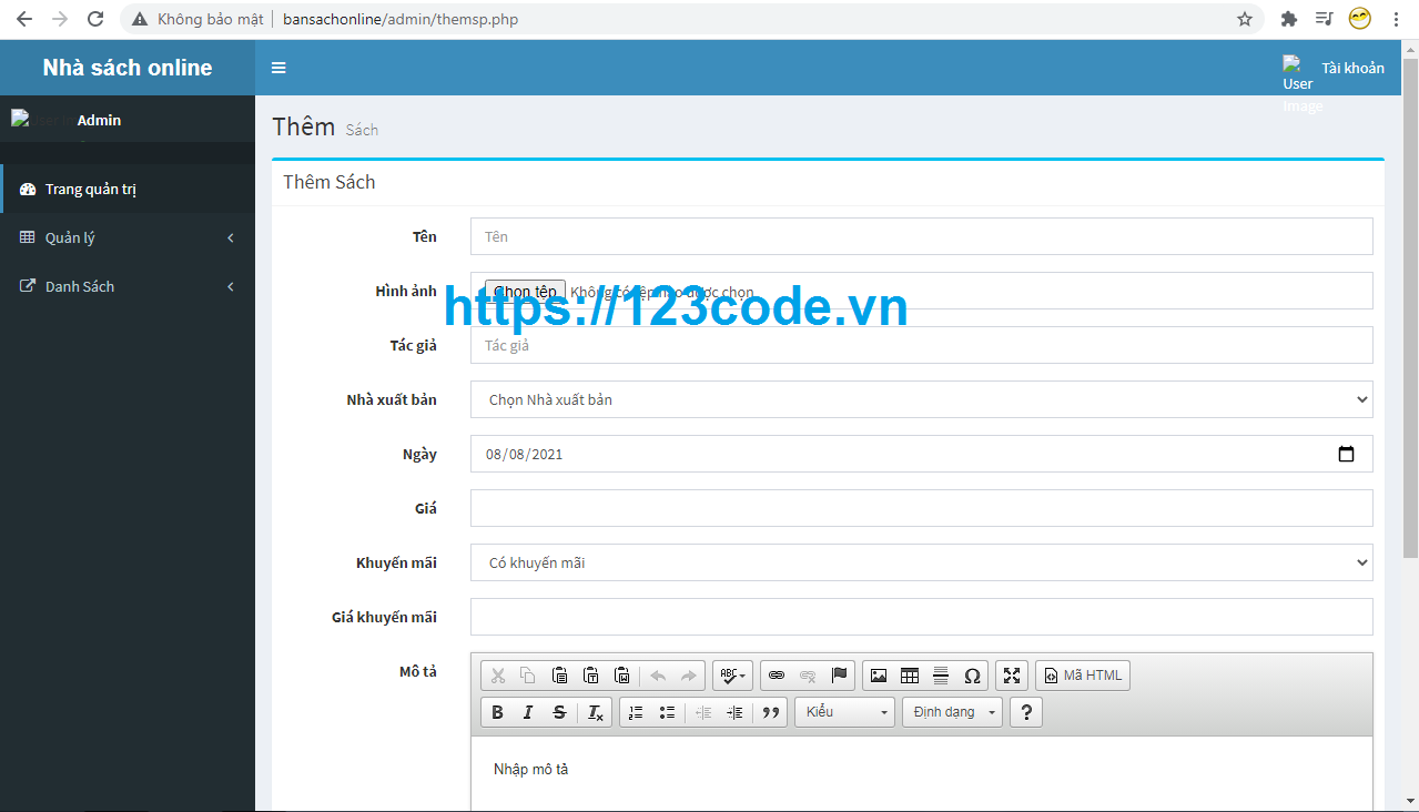 Share code website bán sách online bằng php thuần full chức năng tải miễn phí