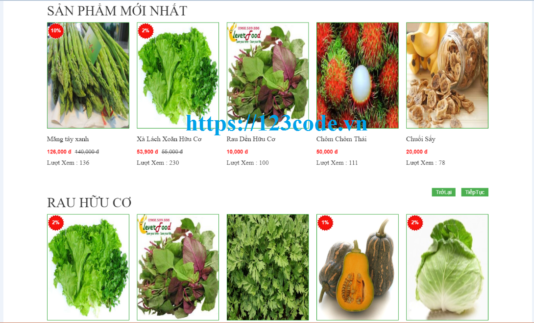 code website bán hàng thực phẩm sạch php codeigniter