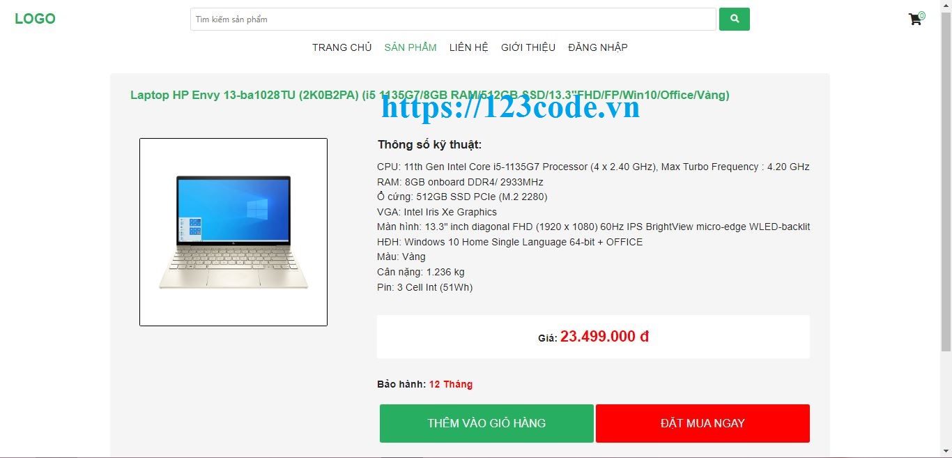 Code trang web bán hàng html - css tải miễn phí tại 123code.vn
